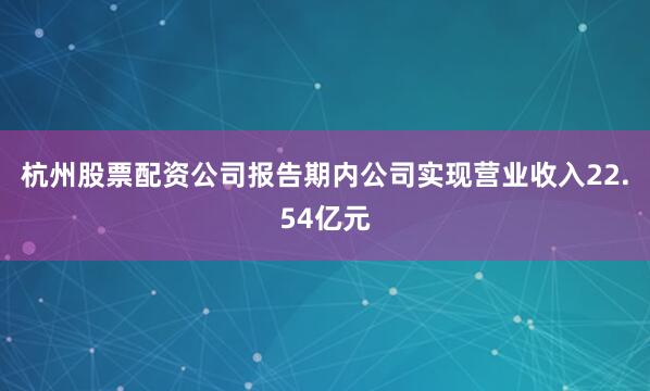 杭州股票配资公司报告期内公司实现营业收入22.54亿元