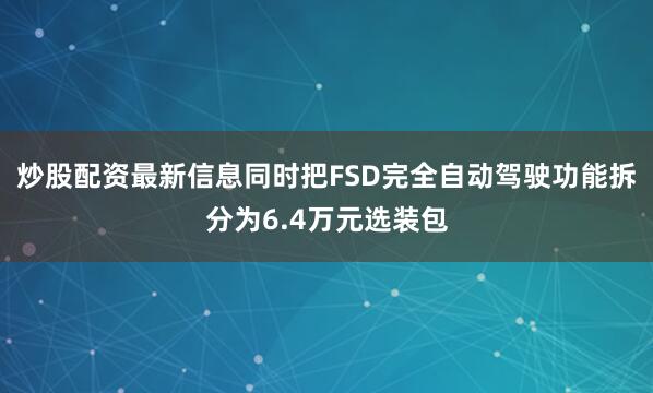 炒股配资最新信息同时把FSD完全自动驾驶功能拆分为6.4万元选装包